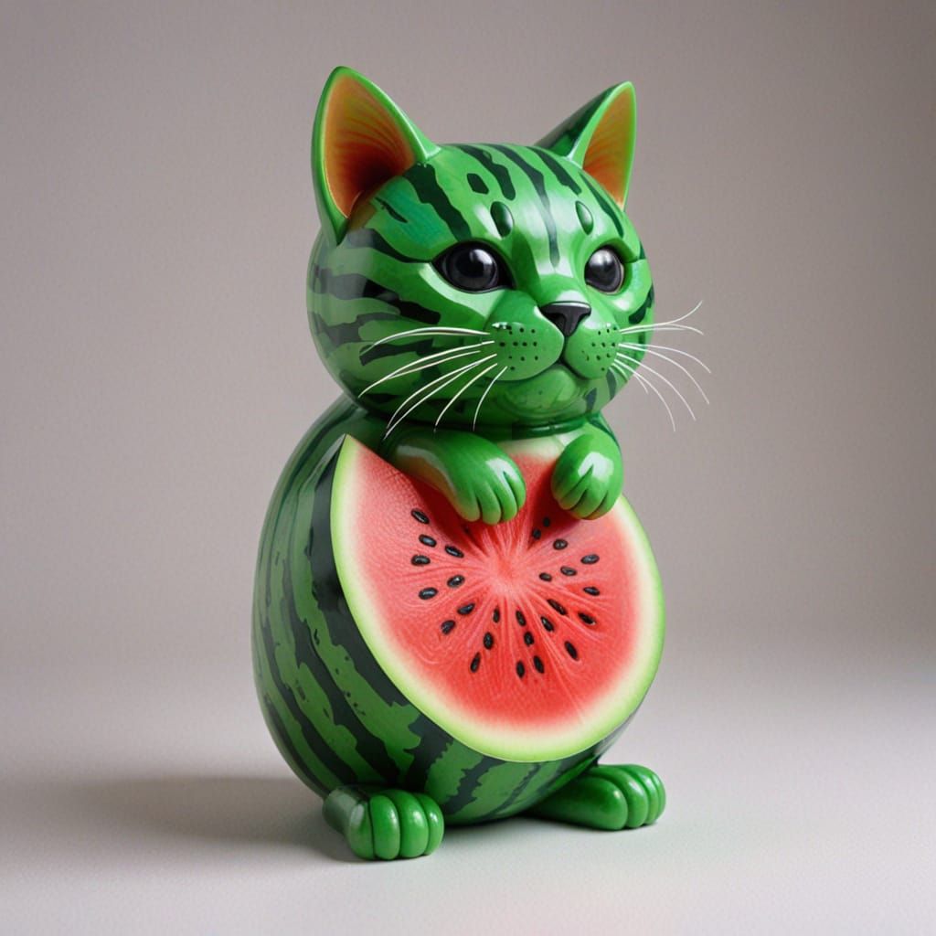 Vibrant Watermelon Cat in Matte Resin Art