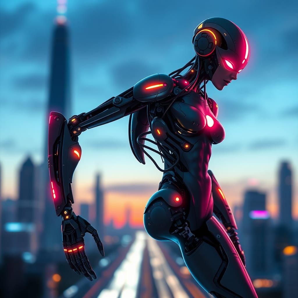 Futuristic Cyborg with Neon Accents in Cyberpunk Style