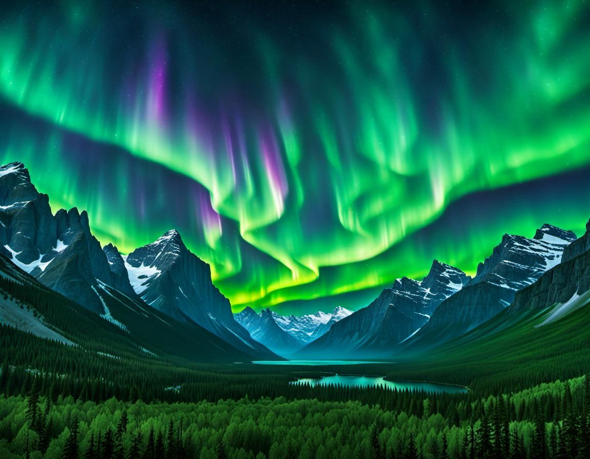 Shimmering Northern Lights over Rocky Mountains