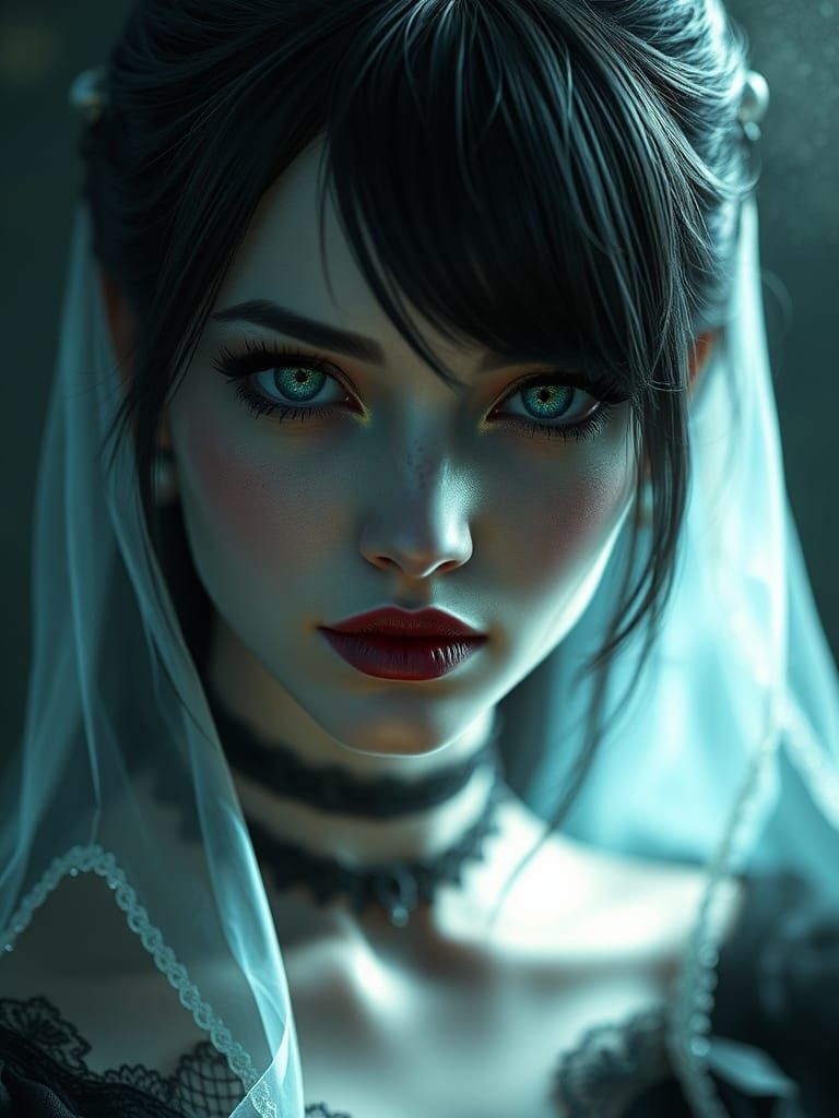 Ethereal Gothic Woman Portrait in Hyperrealism