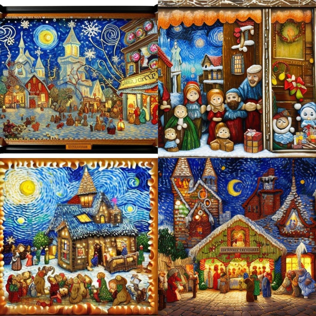 Vintage Gingerbread Nativity Scene in Cubist Style