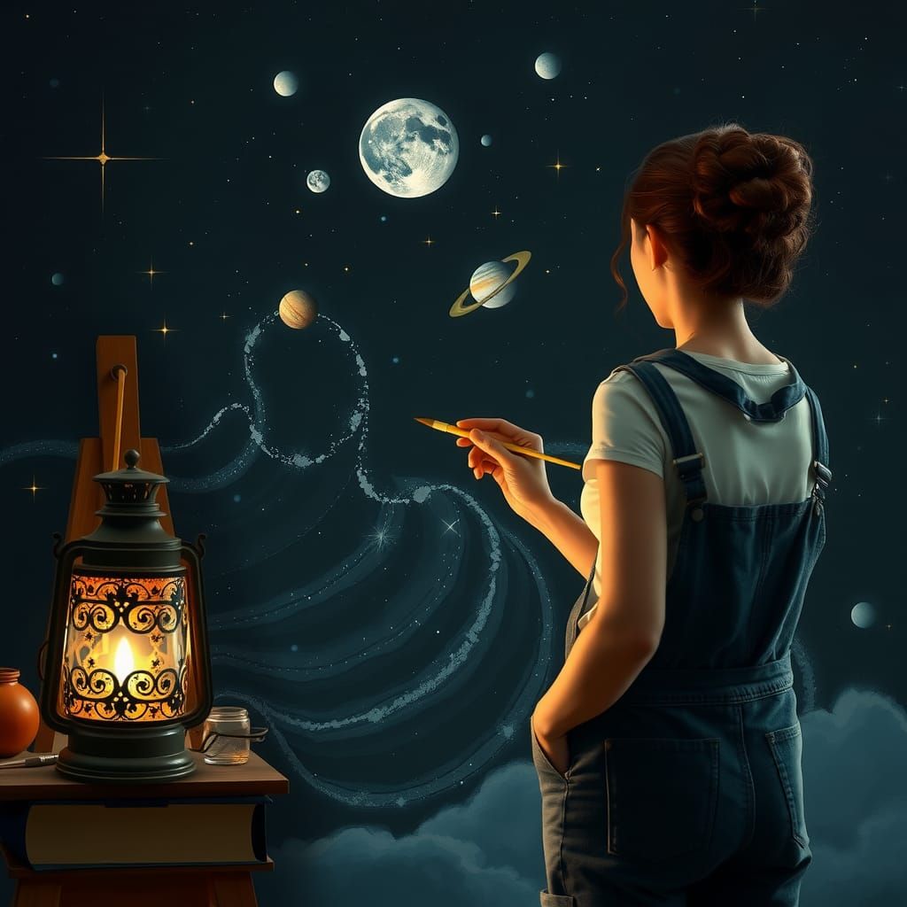 Celestial Painter Creating a Starry Universe