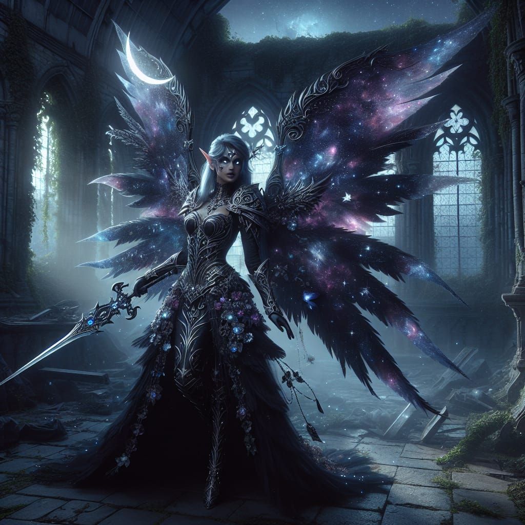 Ethereal Gothic Warrior in Moonlit Cathedral