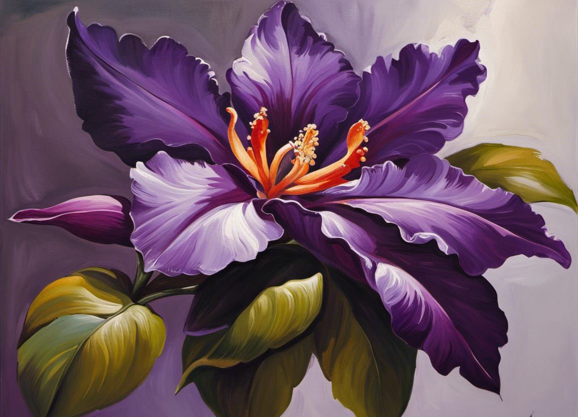 Dark Orchid in Abstract Surreal Impasto Oil Painting