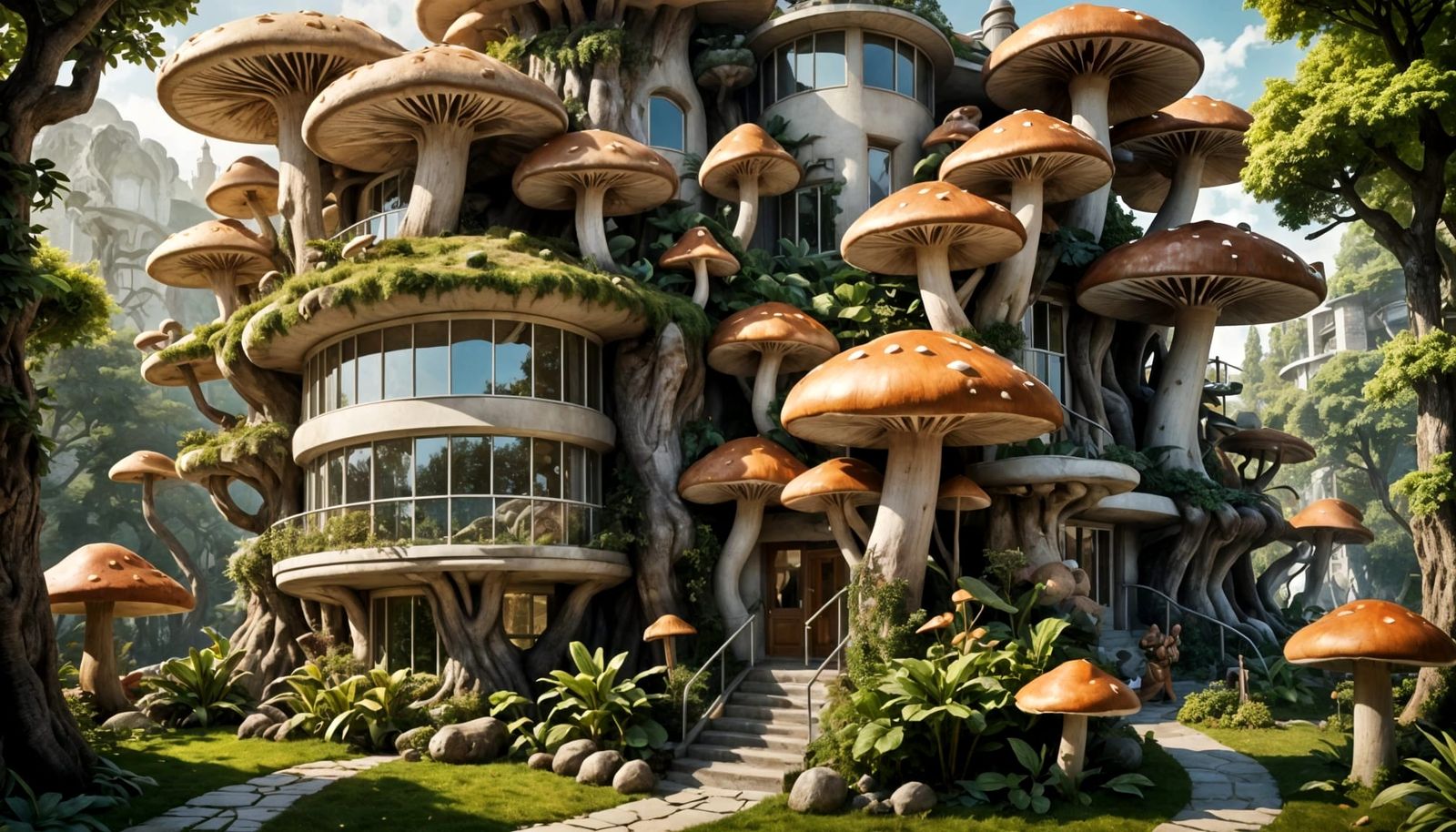 Surreal Mushroom Office Building in Daylight