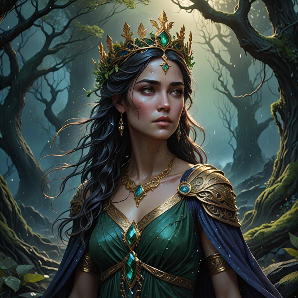 Goddess of Greek Mythology in Dystopian Ruin, Hyper-Realisti...