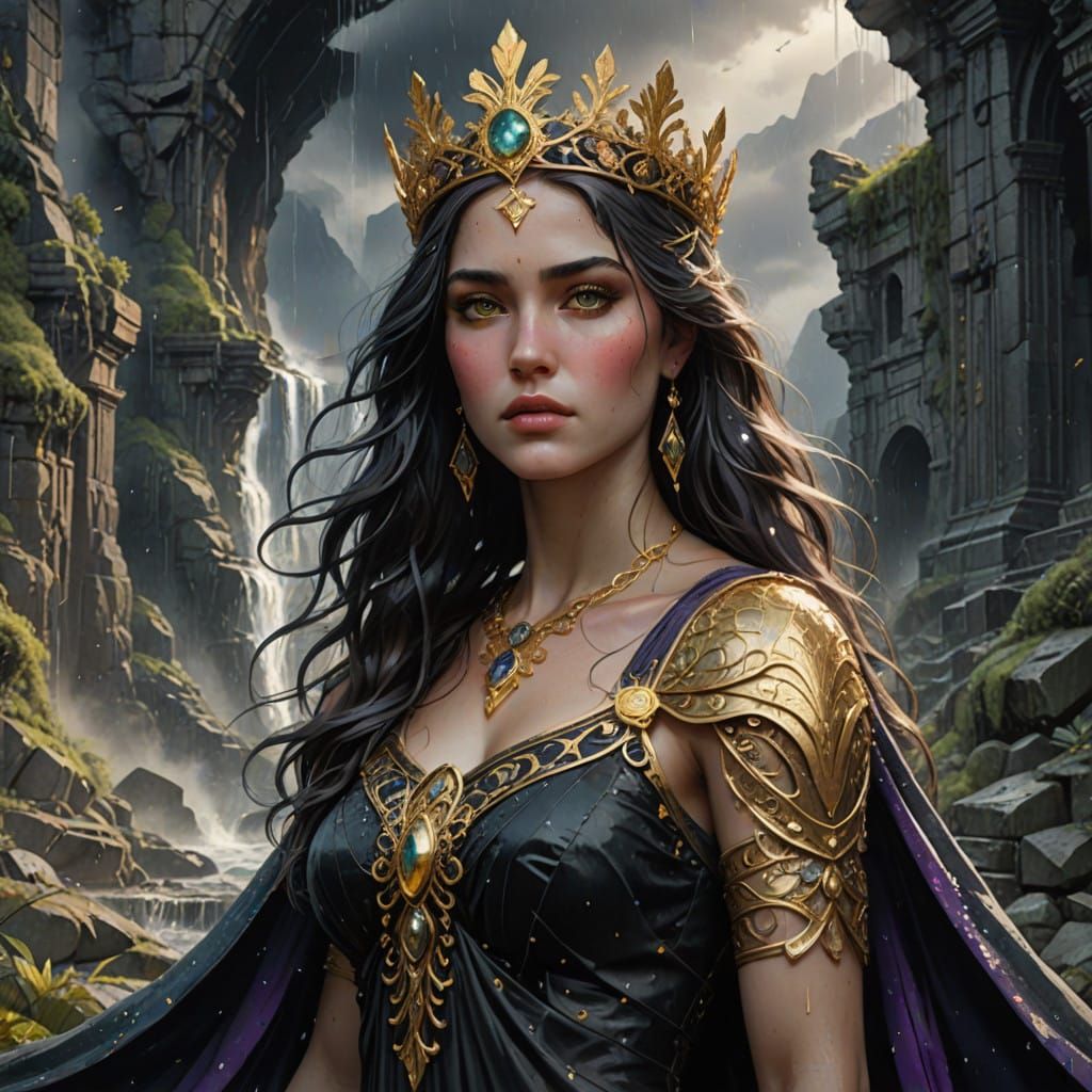 Aphrodite in Dystopian Ruins, Watercolor Hyper-Realism