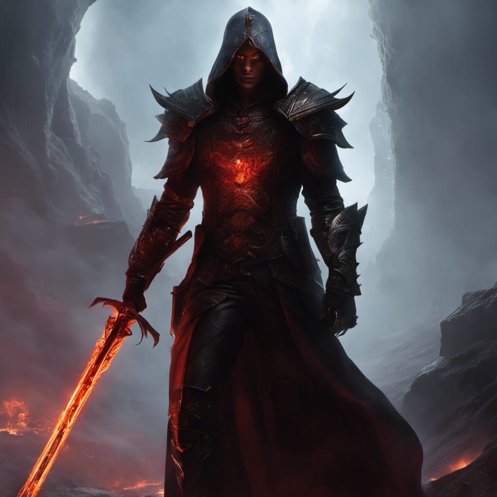 Vampire Warlock with Runes in Dark Fantasy Style