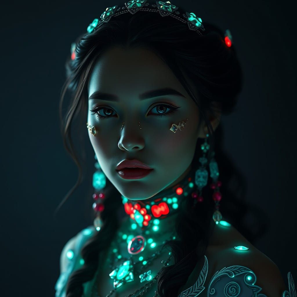 Mysterious Woman in Dark Ethereal Glow