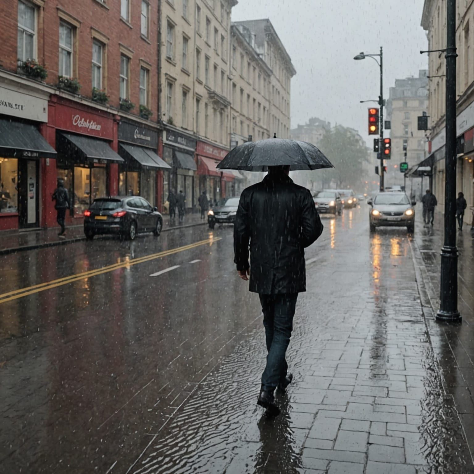 Man Walks in Rain: A Solitary Figure
