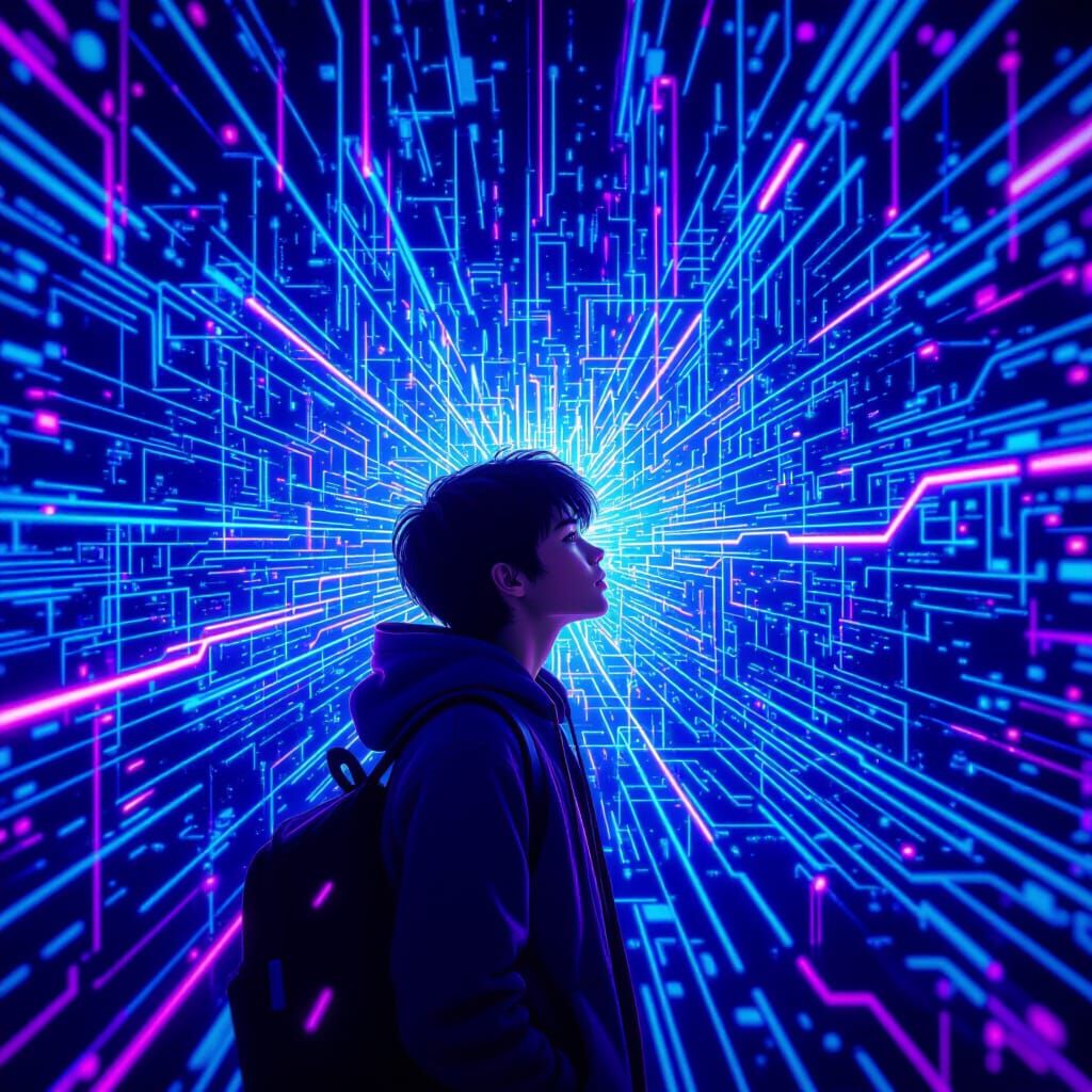 Student Lost in Abstract AI Digital Landscape