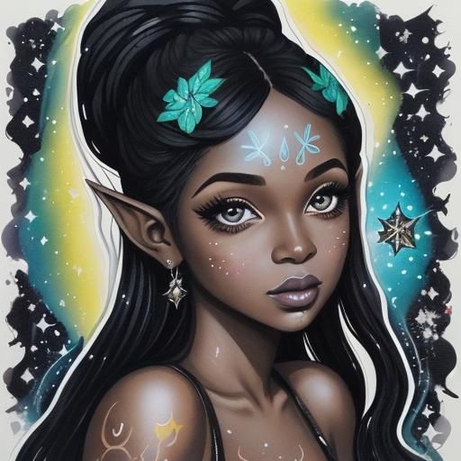 (Lora : Sparkle) beautiful face, Black Acid ink, Adorable Ja...