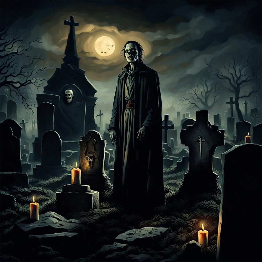 Eerie Reanimated Corpse in Dark Fantasy Graveyard