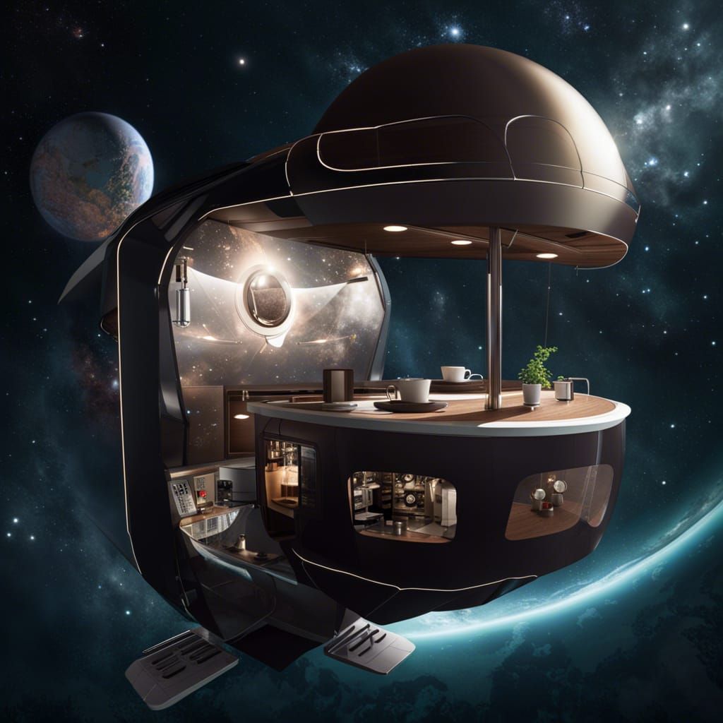Coffee Kiosk Floating in Outer Space