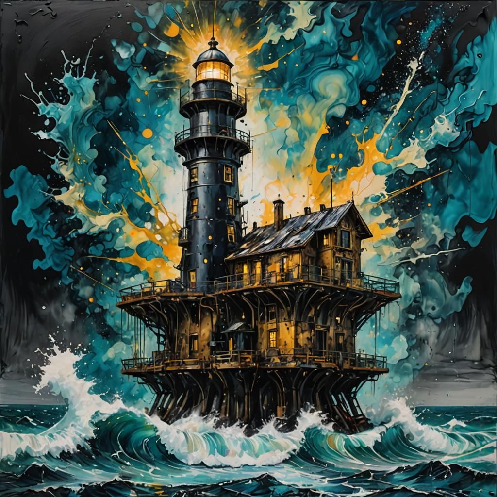 Galactic Steampunk Lighthouse in Futuristic Style