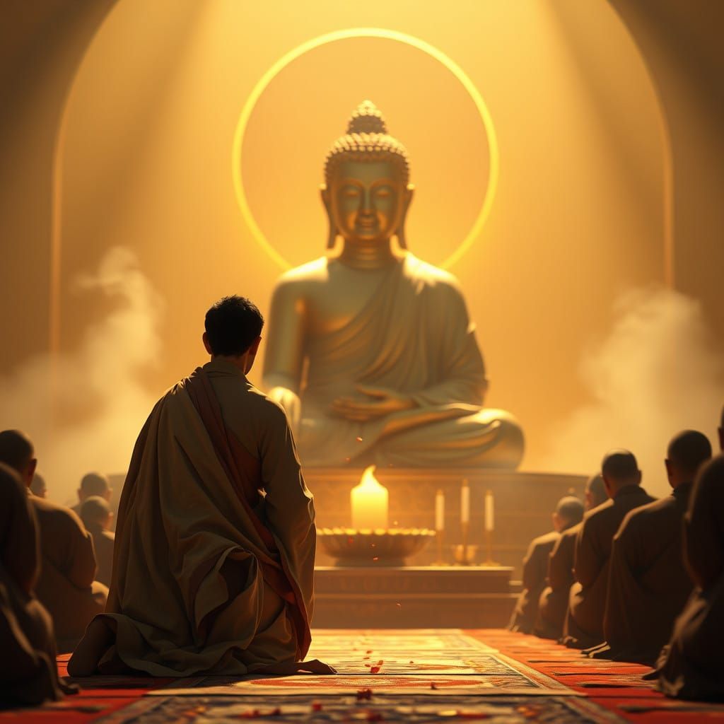 Serene Buddhist Master in Halo of Golden Light