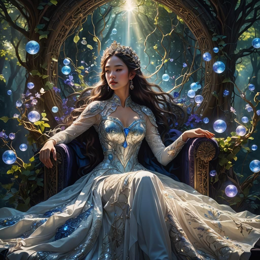 Majestic Woman on Throne: Fantasy Digital Art