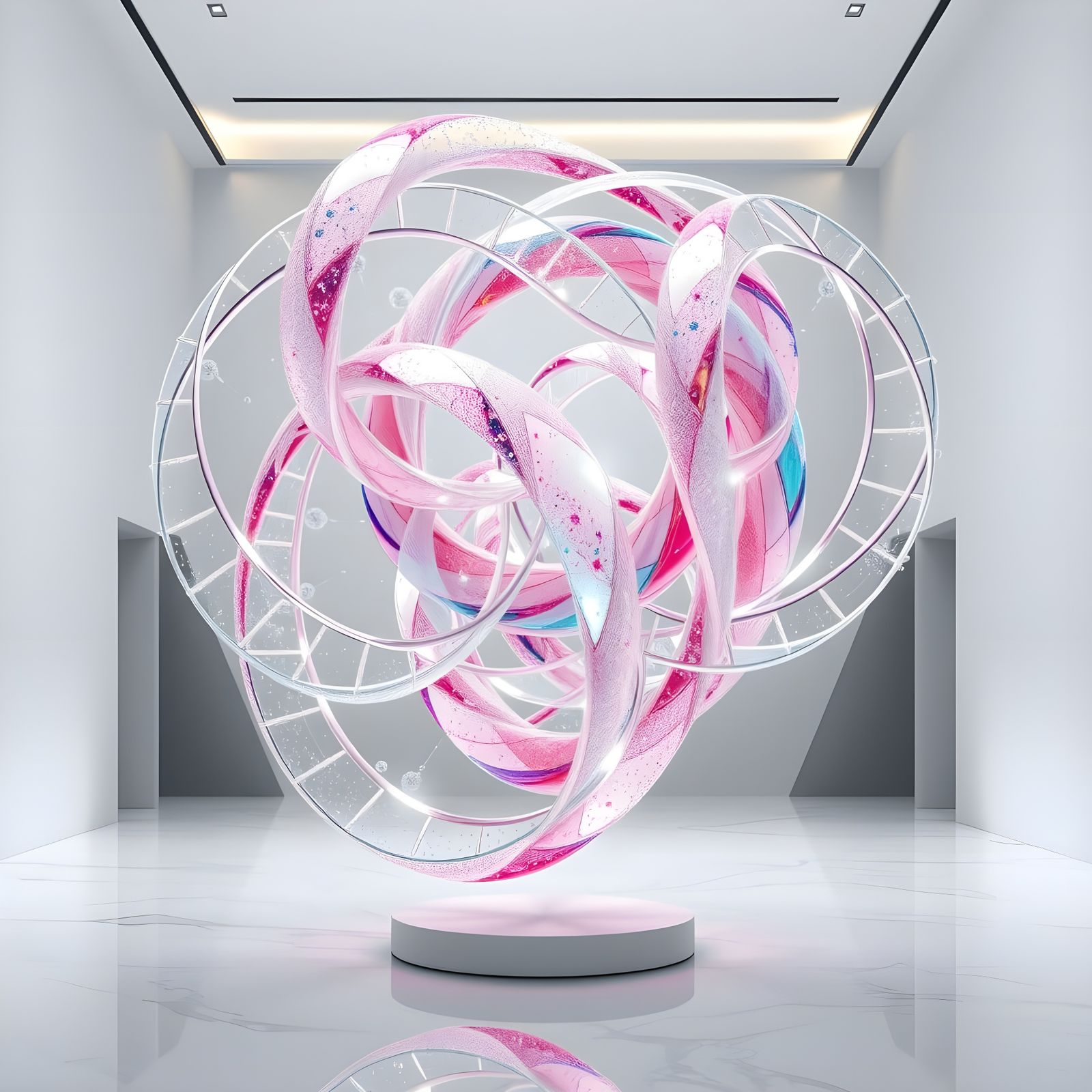 Surreal Glass and Silver Sculpture in a Modern Art Gallery