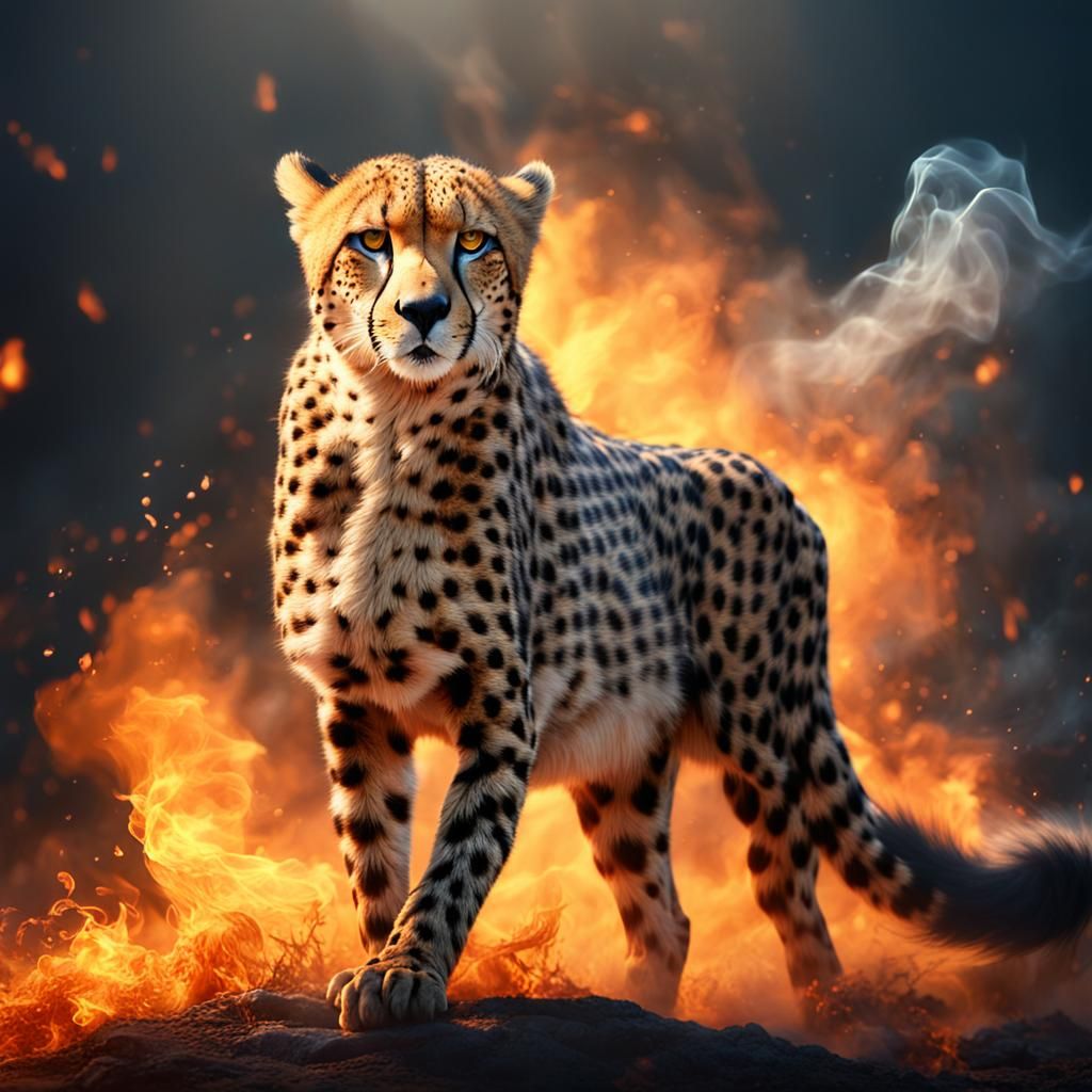 Fiery Cheetah in Detailed Fantasy Art