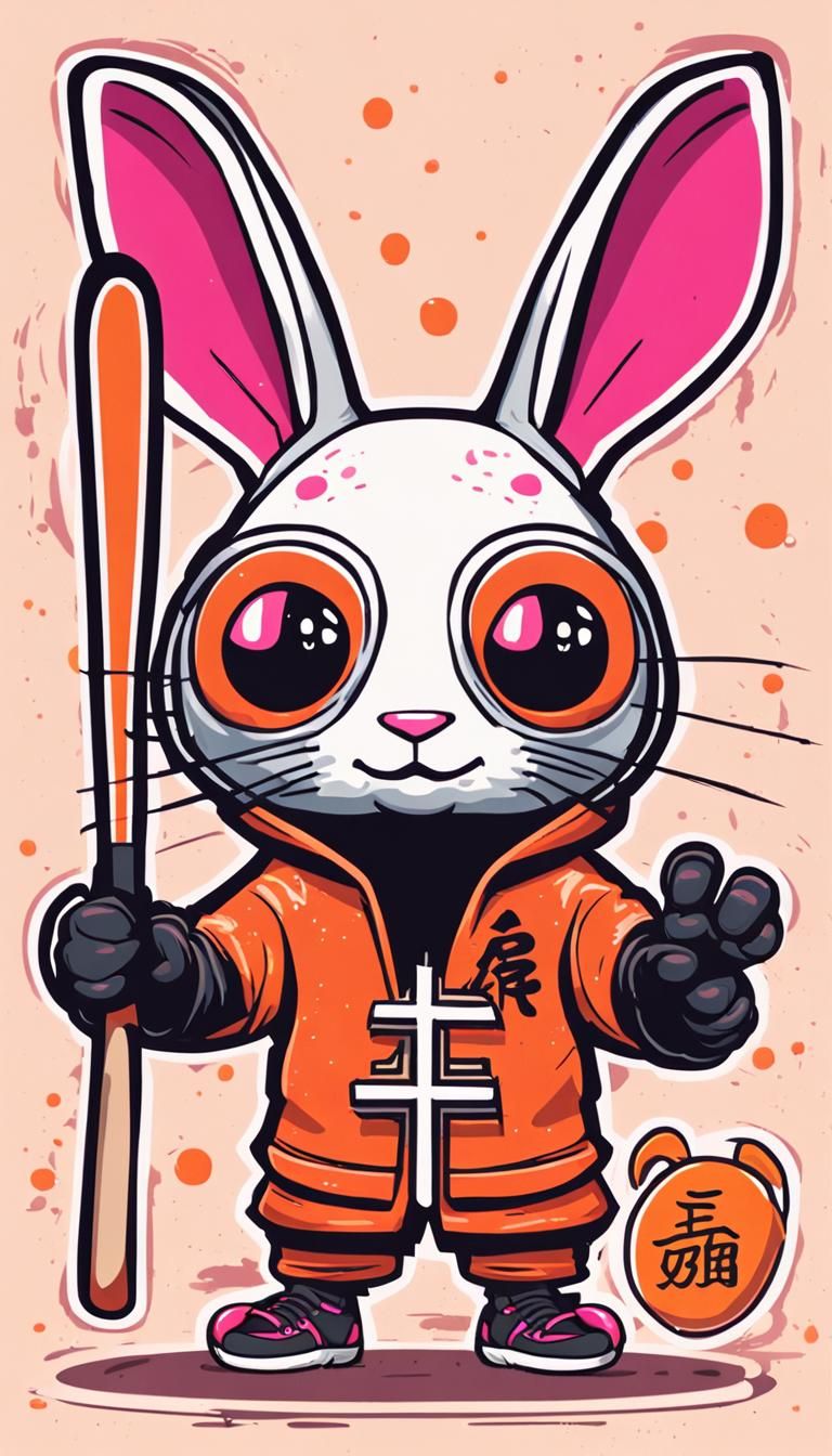 Humorous Ninja Rabbit in a Post-Apocalyptic Scene