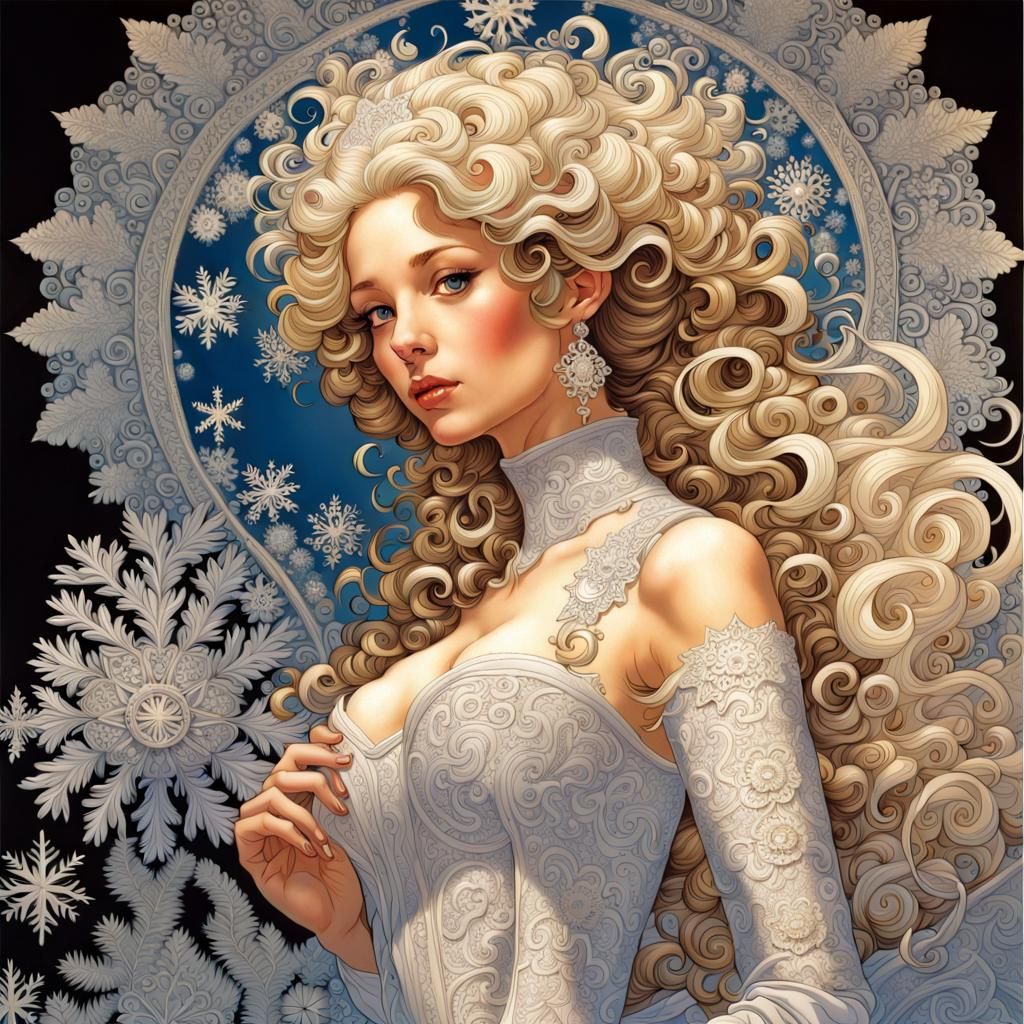 Intricate Lace Snowflakes in Acrylic Art Style