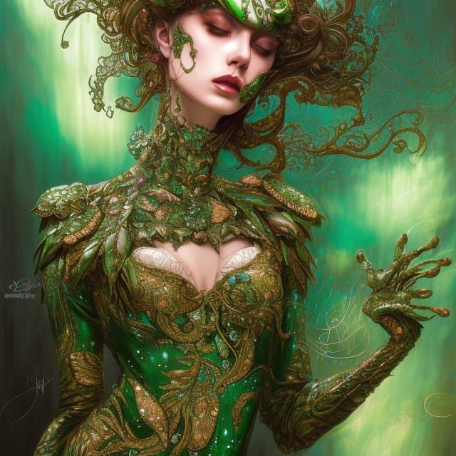 Frog Prince in Emerald Suit: Ornate Iridescent Art