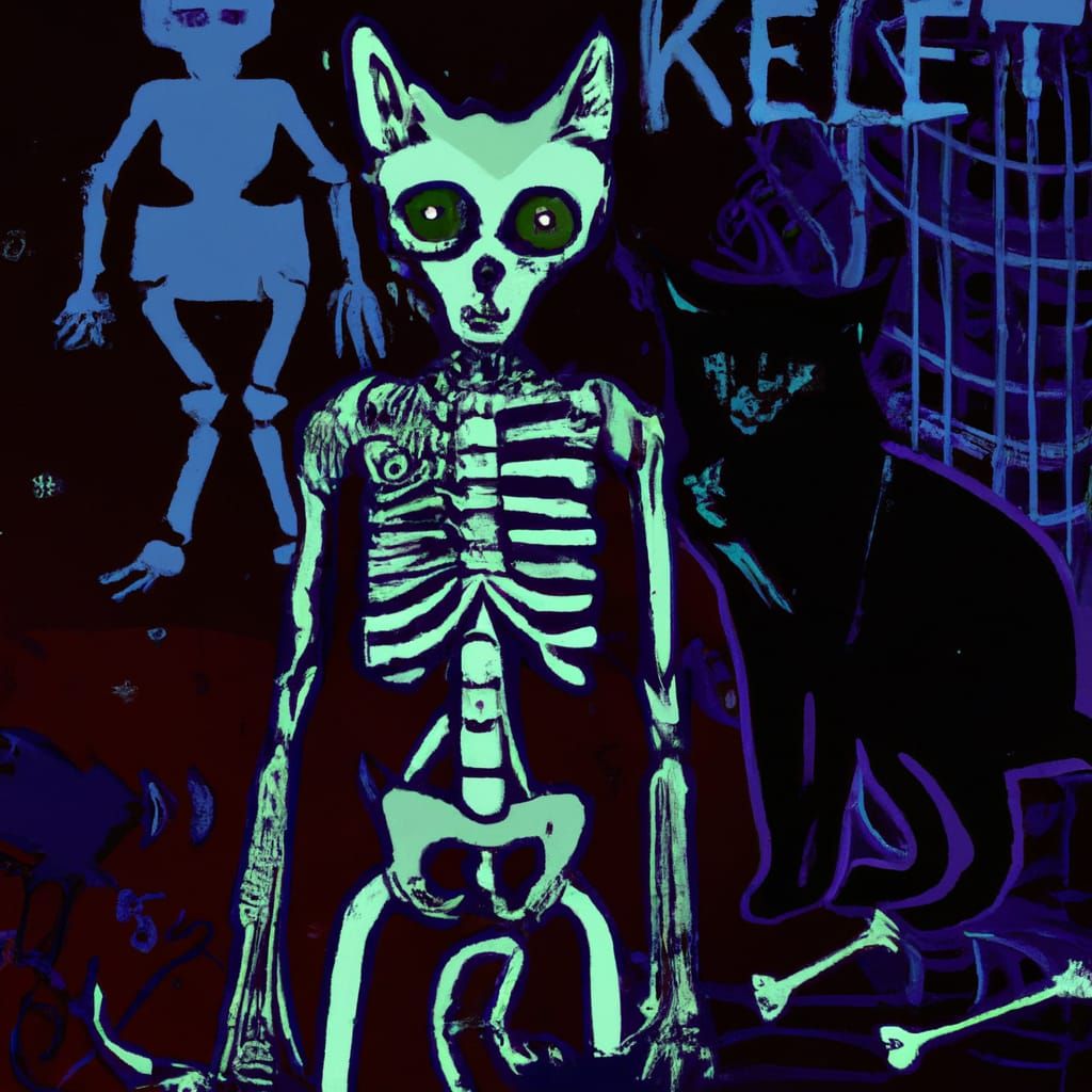 Creepy Halloween Cat Skeletons in Dark Setting