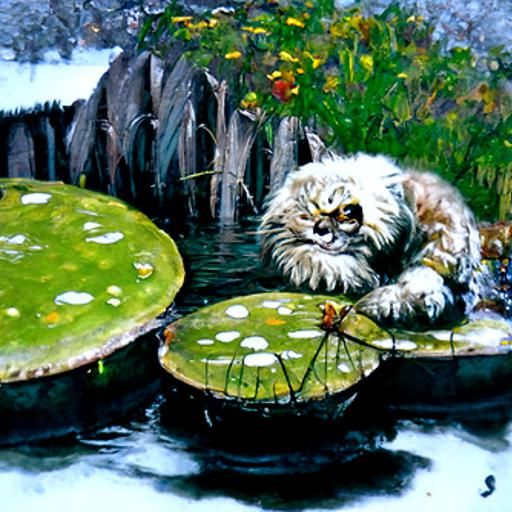 Persian Cat in Swamp, Oil Painting