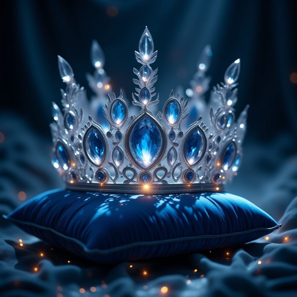 Ethereal Jeweled Crown on Velvet Cushion