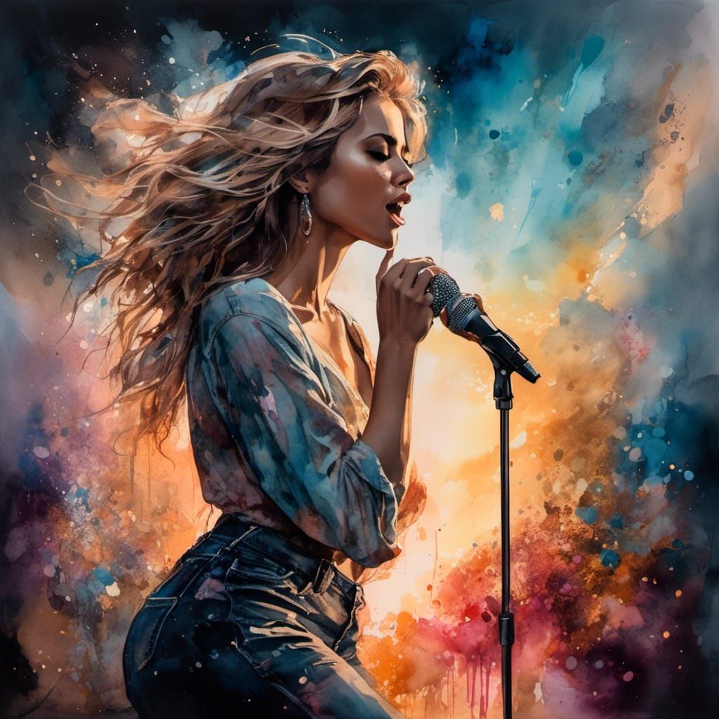 Singer's Sunrise Performance in Alcohol Ink Style