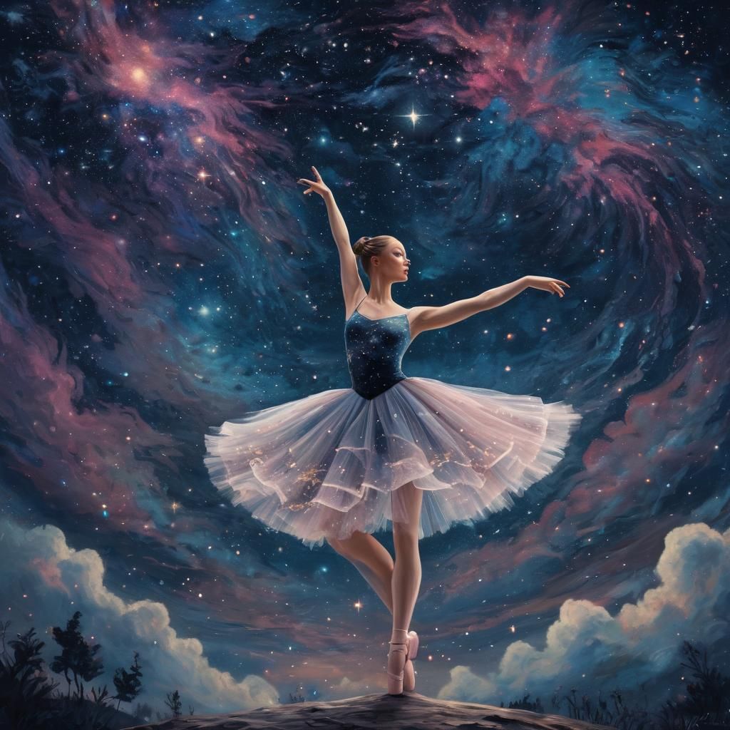 Ballerina Silhouette with Starry Night Sky