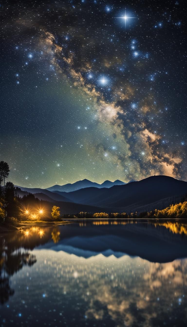 Starry Night Reflection Over Serene Lake