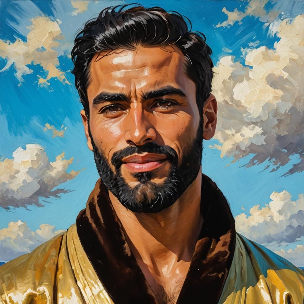 Portrait of Handsome Man in Expressionist Impasto Style