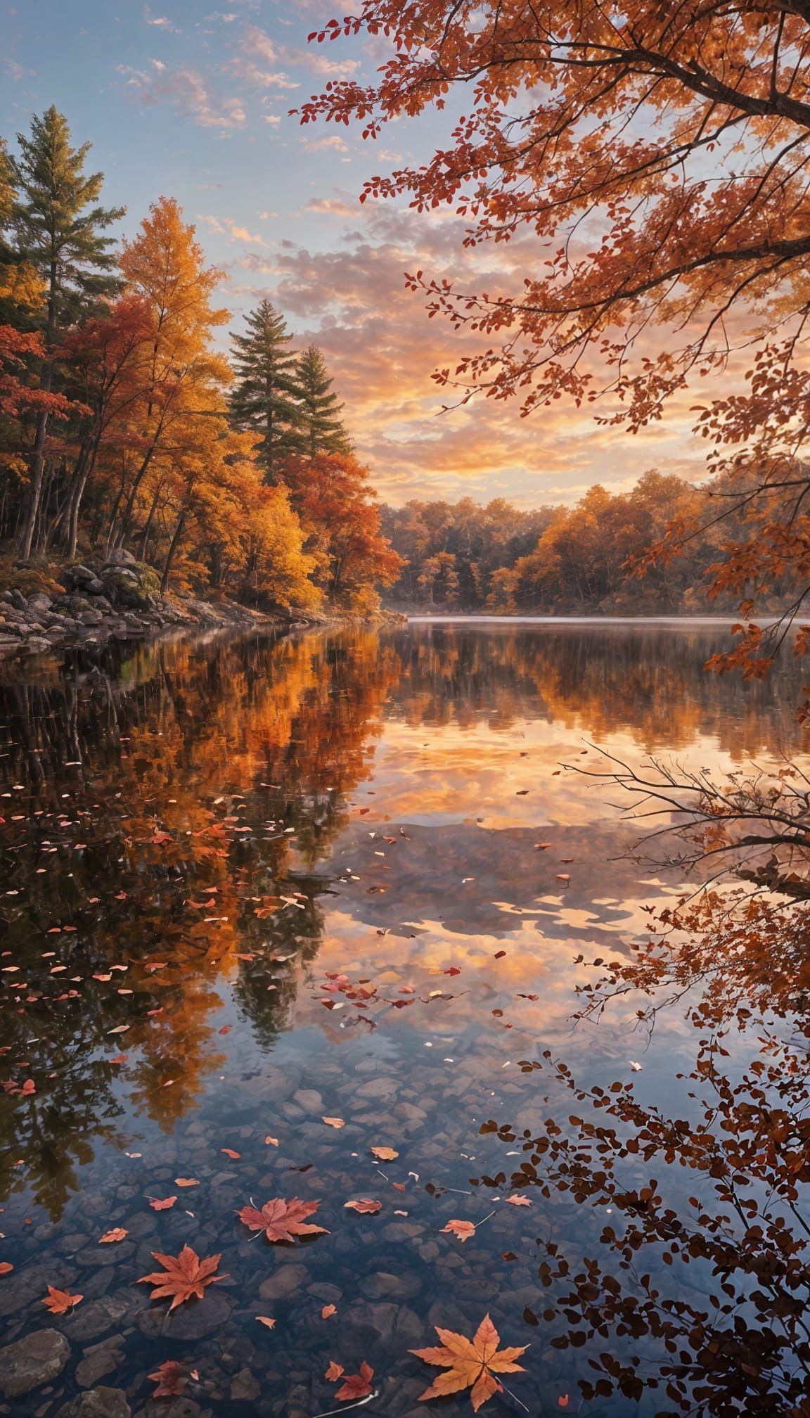 Surreal Sunset Lake Landscape in Vivid Colors and Intricate...