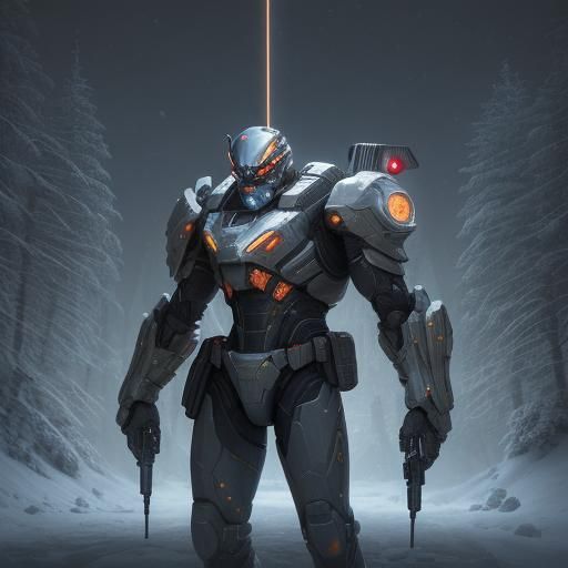 Futuristic Soldier in Winter Forest, Candy Art Style