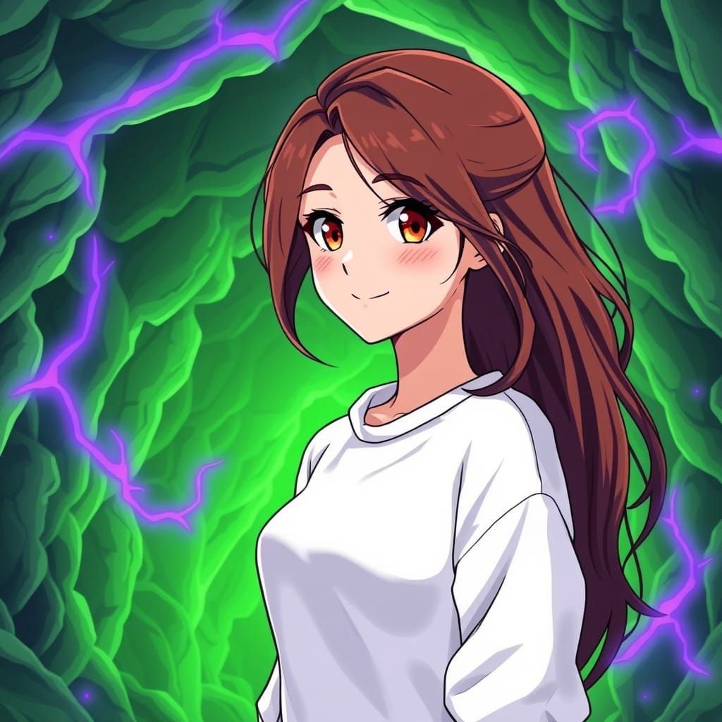 Glowing Cave Goddess in Anime Style