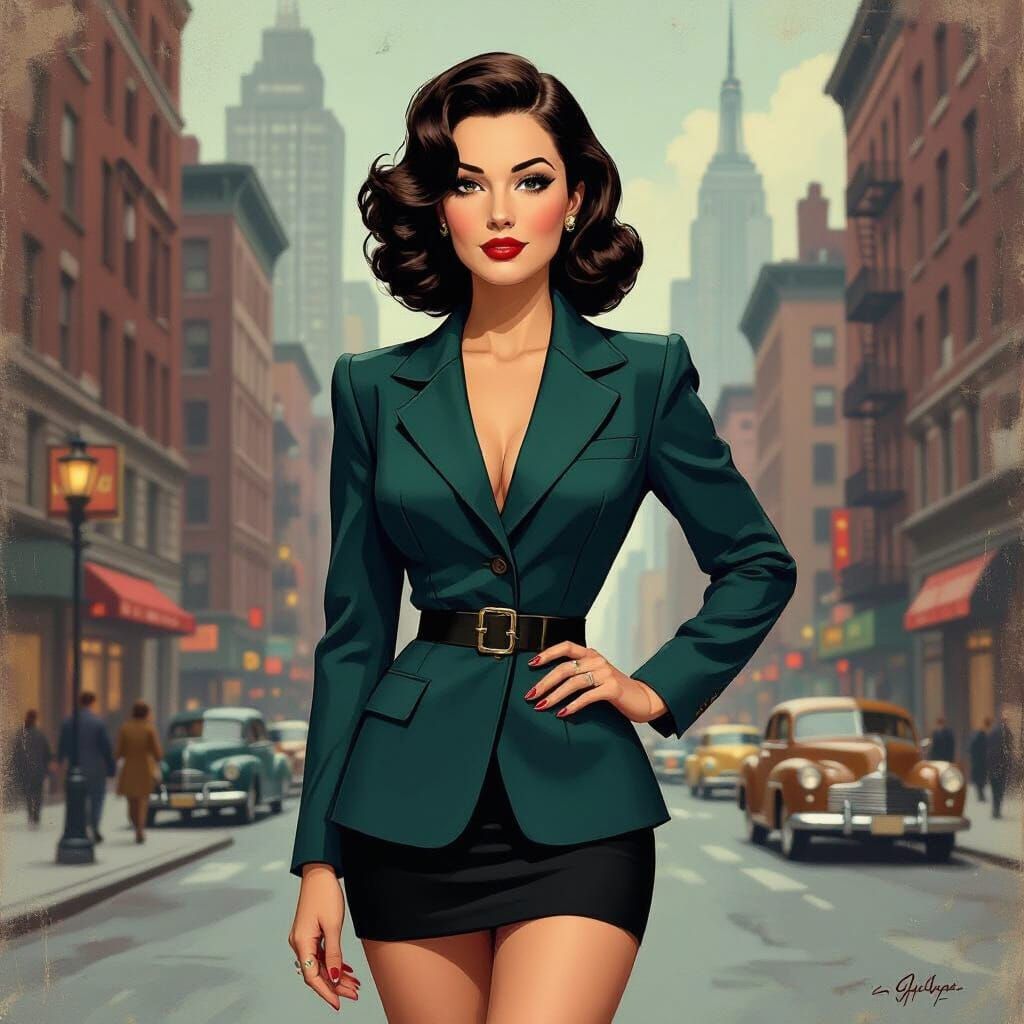 Louis Lane in Pulp Art Style in Old New York