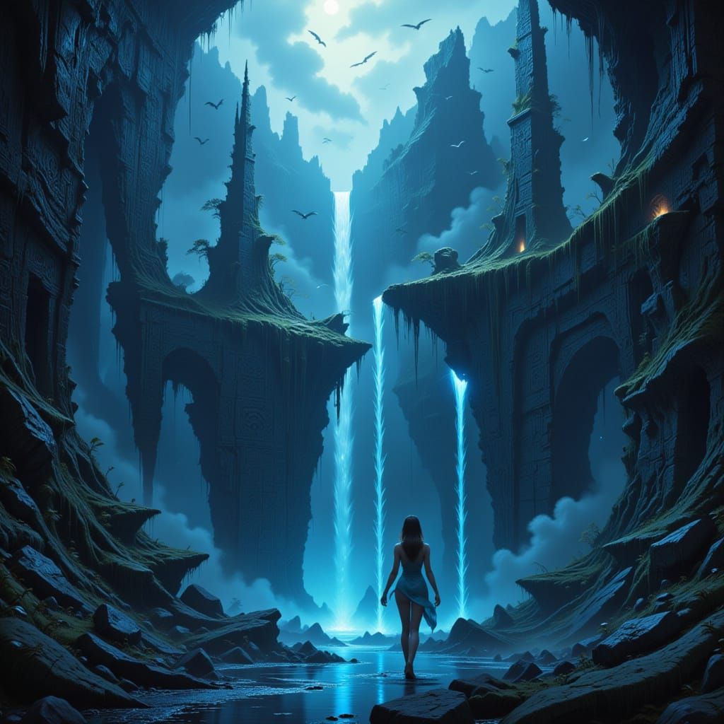 Enchanted Fortress Carved in Obsidian Cliffs