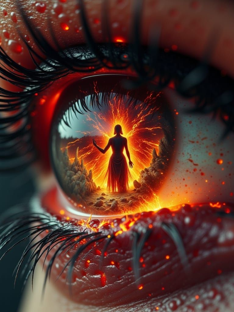 Fiery Lava Eye Macro Shot in Dark Fantasy Style
