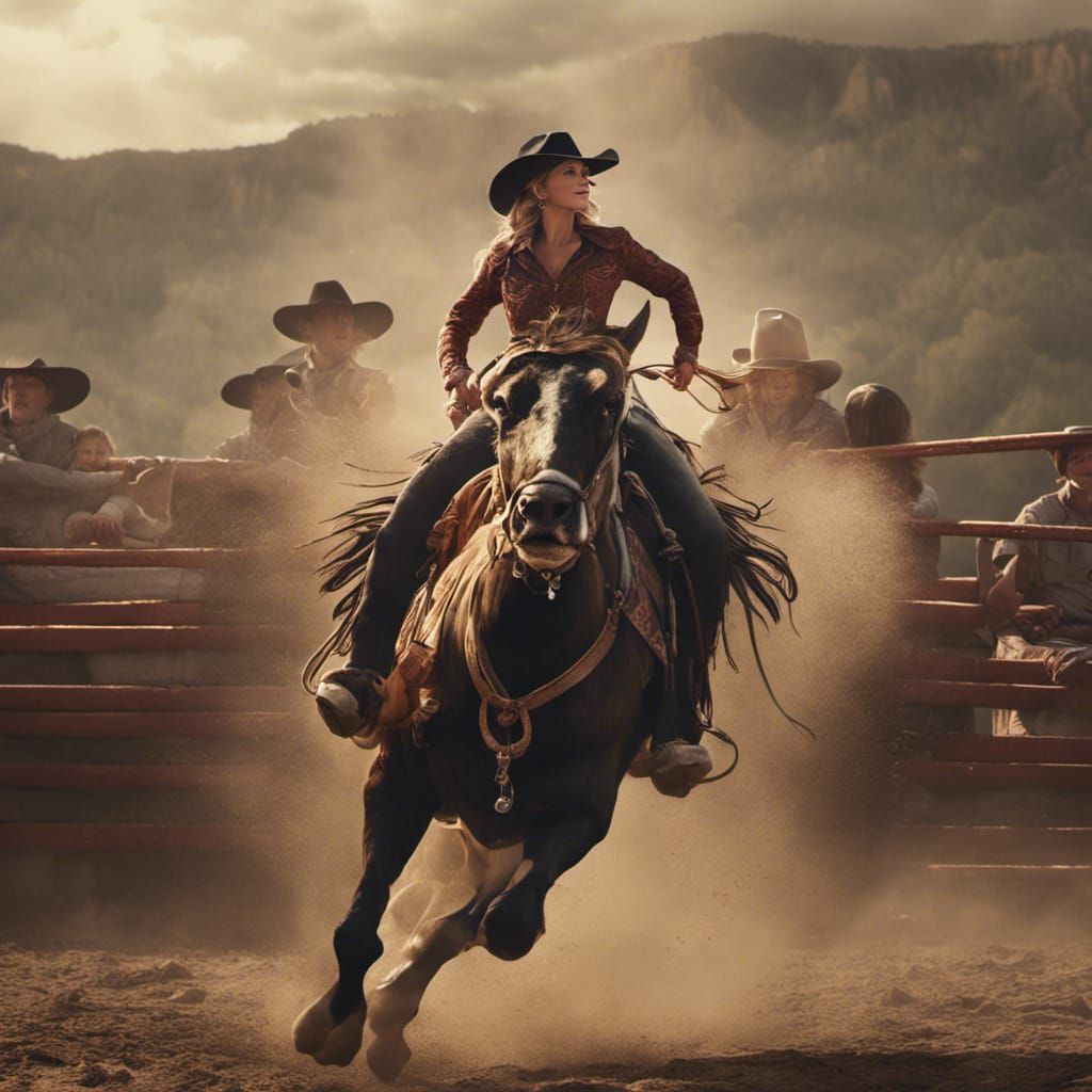 Cowgirl Bullriding in Digital Matte Painting Style