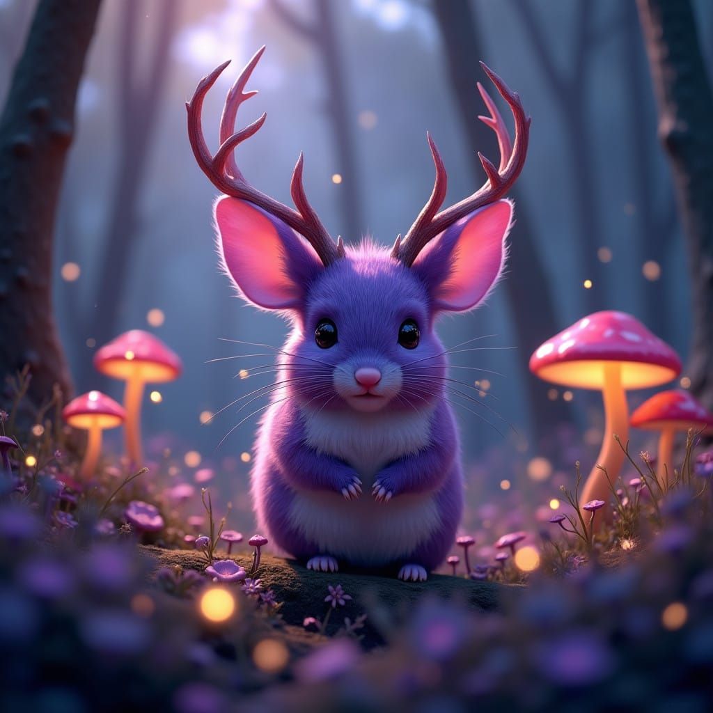 Enchanted Fantasy Chinchilla with Majestic Antlers