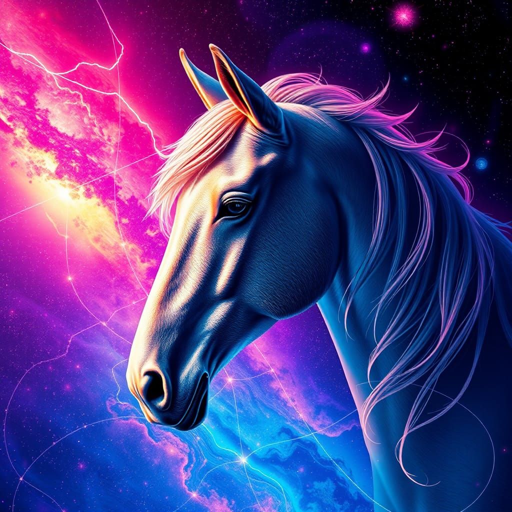 Hyperrealistic Horse Head in Prismatic Universe