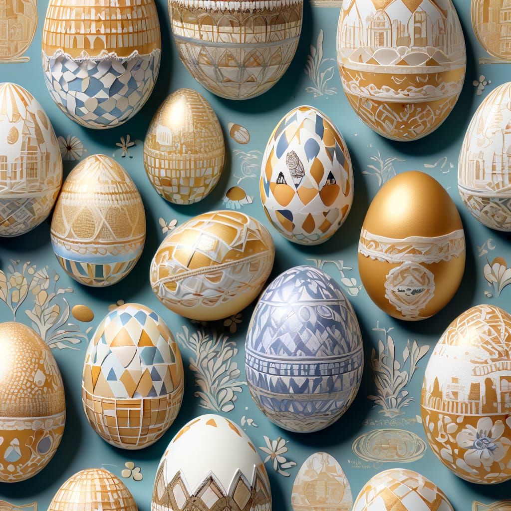 Eggs in Intricate Vermeer-Inspired Zentangle Art