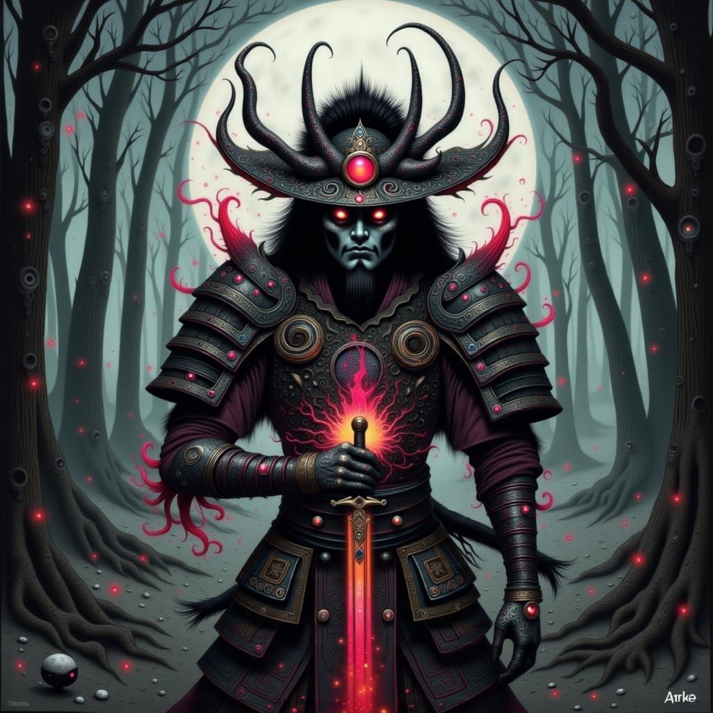 Fearsome Hōsōkami Oni in Dark Fantasy Forest