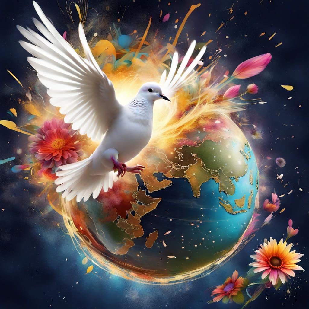 Dove, Globe, Child, and Cosmic Splash Art