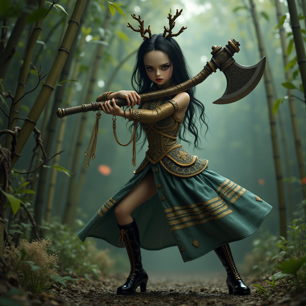 Mechanical Doll in Bamboo Forest: Art Nouveau Style