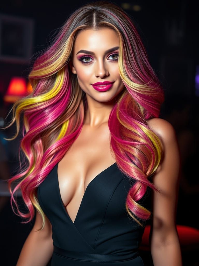 Glamorous Woman with Vibrant Ombre Hair
