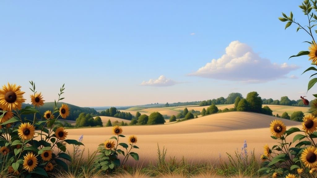 Wheat and Sunflower Fields: Impressionistic Summer Landscape