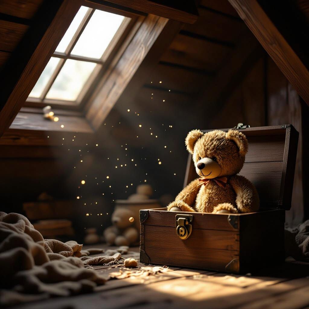 Cozy Attic Corner with Forgotten Teddy Bear