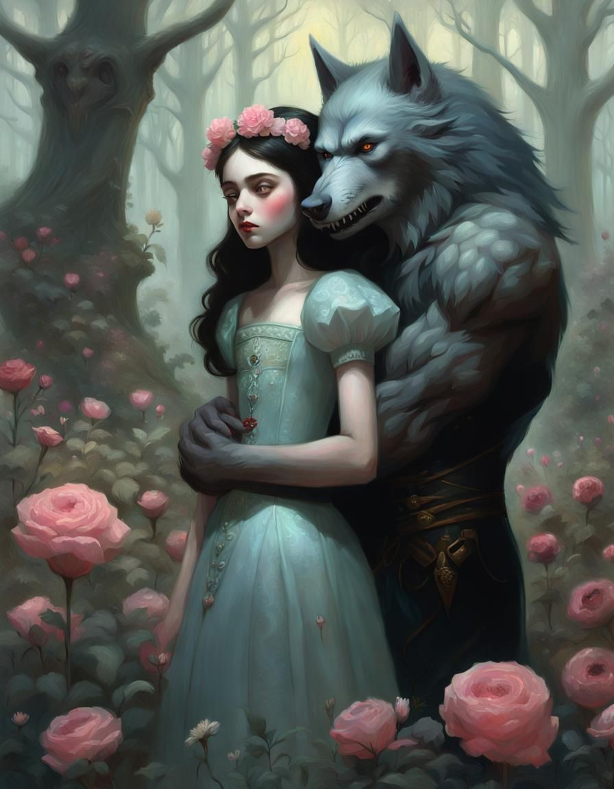Princess and Werewolf in Flower Forest: Pop Surrealism